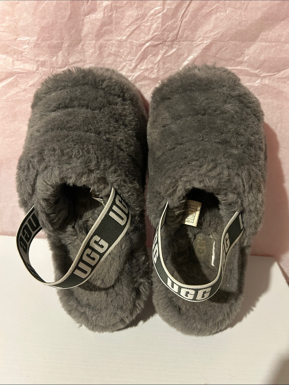 UGG Fluff Yeah slippers, and charcoal, gray, featuring a soft sheep skin upper